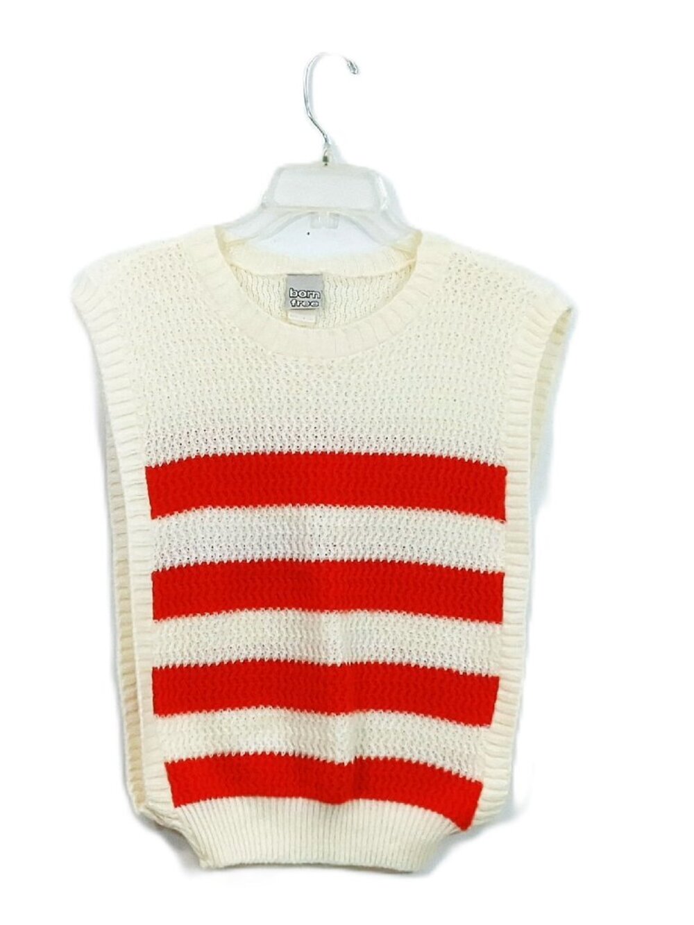Vintage 90s Y2K Striped Sweater Sleeveless Knit Open Sides Ivory Red Women S, M